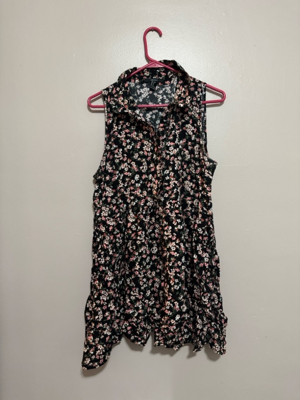 Forever 21 Black Floral Sleeveless Tunic with Pink and White Blossoms